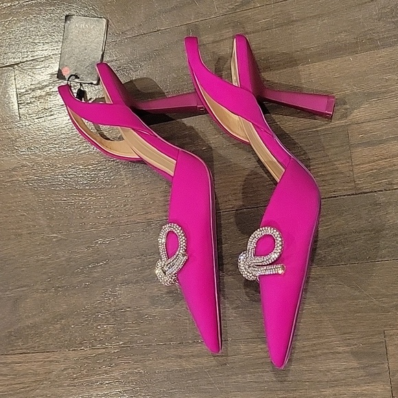 Zara fuchsia crystal bow slingbacks - Picture 5 of 10